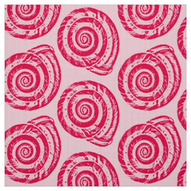 Spiral Seashell Block Print, Coral Pink & Fuchsia Fabric (Swatch)