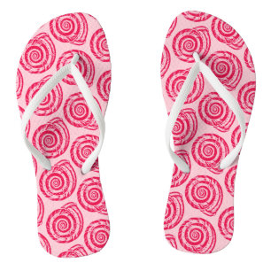 Spiral Seashell Block Print, Coral Pink & Fuchsia Jandals