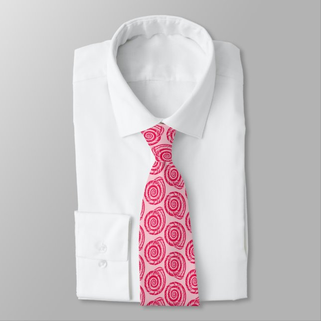 Spiral Seashell Block Print, Coral Pink & Fuchsia Tie (Tied)