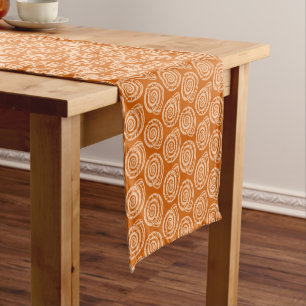 Spiral Seashell Block Print, Deep Coral Orange Short Table Runner