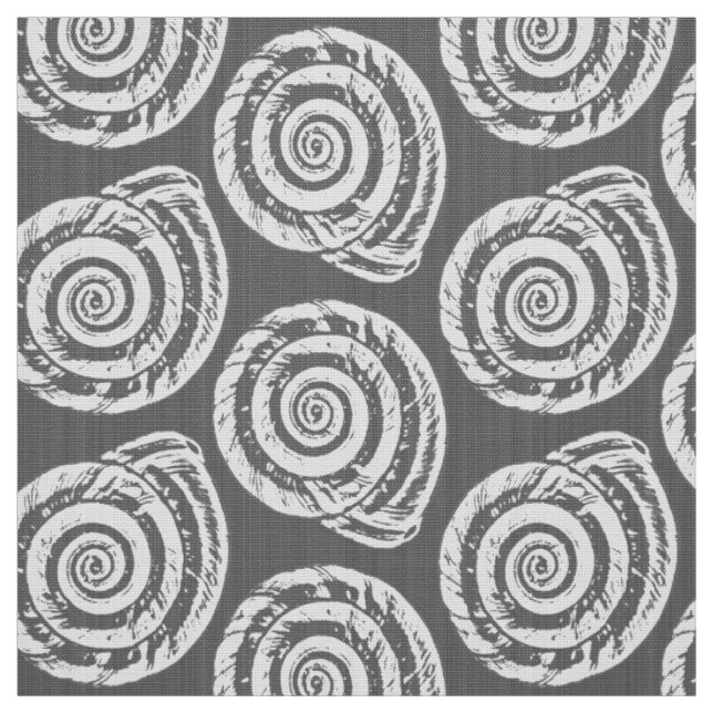 Spiral Seashell Block Print, Grey / Grey and White Fabric (Swatch)