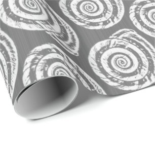 Spiral Seashell Block Print, Grey / Grey and White Wrapping Paper