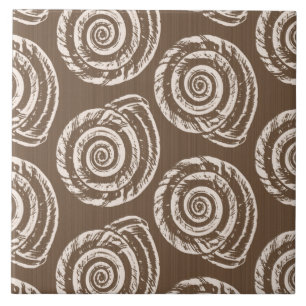Spiral Seashell Block Print,Taupe Tan and Cream Tile