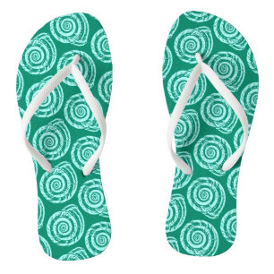 Spiral Seashell Block Print, Turquoise and Aqua Jandals