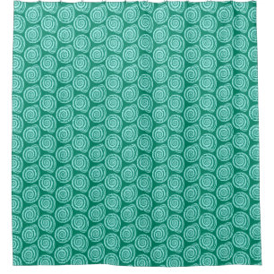 Spiral Seashell Block Print, Turquoise and Aqua Shower Curtain