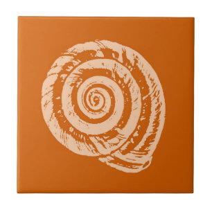 Spiral Seashell, Deep Coral Orange Ceramic Tile