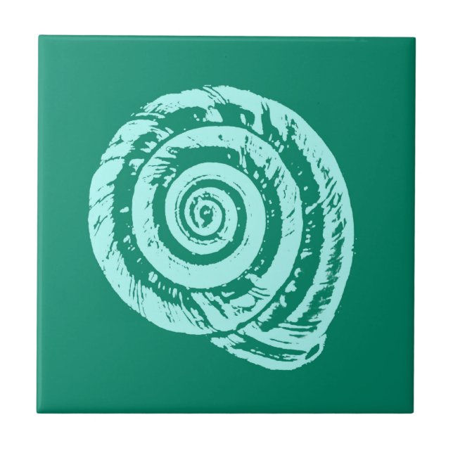 Spiral Seashell, Turquoise and Aqua   Tile (Front)