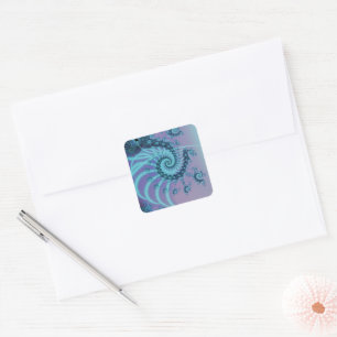 Spiral Staircase Blue and Pink Fractal Art Square Sticker