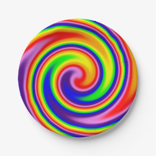 Spiral Swirl Soft Focus Rainbow Colours Paper Plate