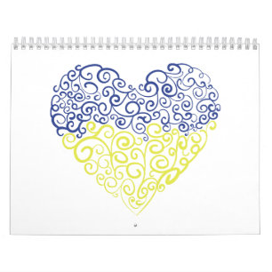 Spiral swirls mehandi heart Ukrainian flag colours Calendar
