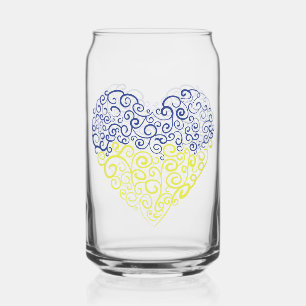 Spiral swirls mehandi heart Ukrainian flag colours Can Glass