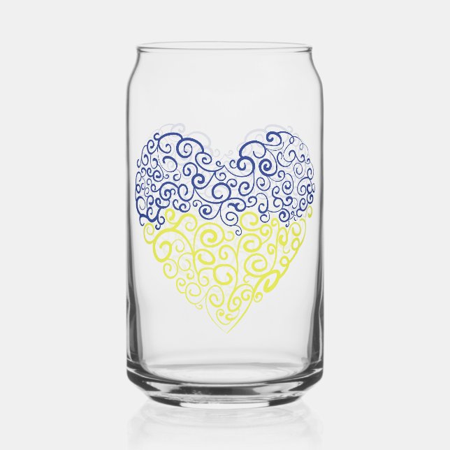 Spiral swirls mehandi heart Ukrainian flag colours Can Glass (Front)