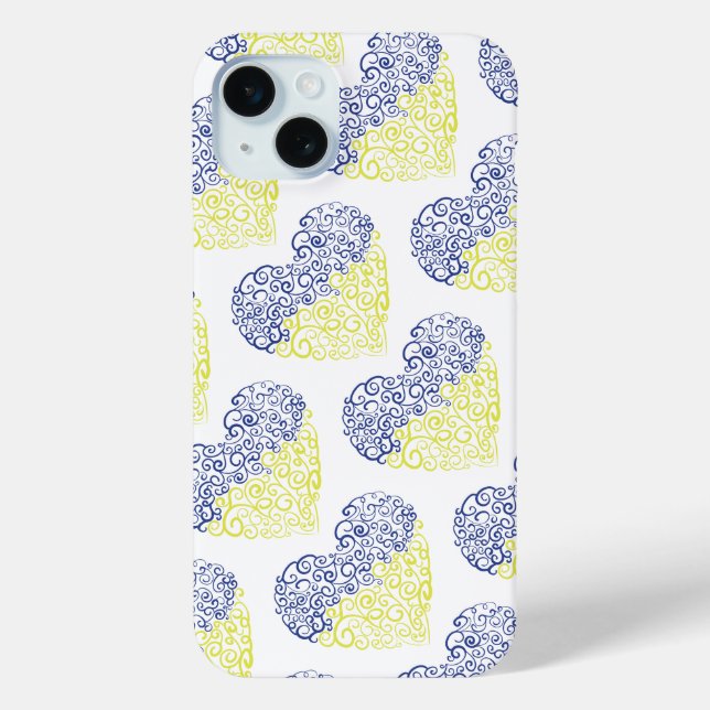 Spiral swirls mehandi heart Ukrainian flag colours Case-Mate iPhone Case (Back)