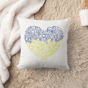 Spiral swirls mehandi heart Ukrainian flag colours Cushion