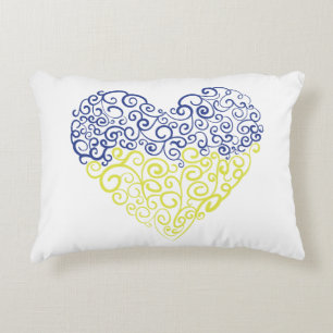Spiral swirls mehandi heart Ukrainian flag colours Decorative Cushion