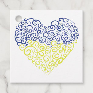 Spiral swirls mehandi heart Ukrainian flag colours Favour Tags