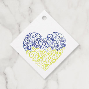 Spiral swirls mehandi heart Ukrainian flag colours Favour Tags