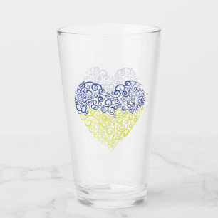 Spiral swirls mehandi heart Ukrainian flag colours Glass