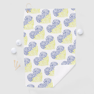 Spiral swirls mehandi heart Ukrainian flag colours Golf Towel