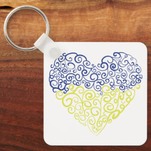 Spiral swirls mehandi heart Ukrainian flag colours Key Ring