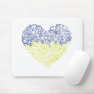Spiral swirls mehandi heart Ukrainian flag colours Mouse Pad