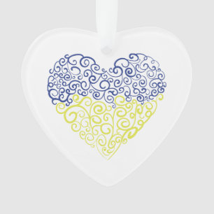 Spiral swirls mehandi heart Ukrainian flag colours Ornament