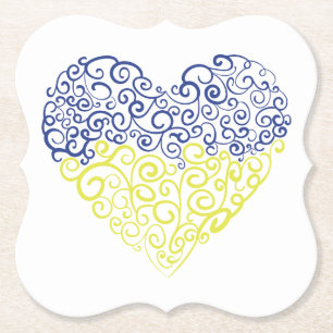 Spiral swirls mehandi heart Ukrainian flag colours Paper Coaster