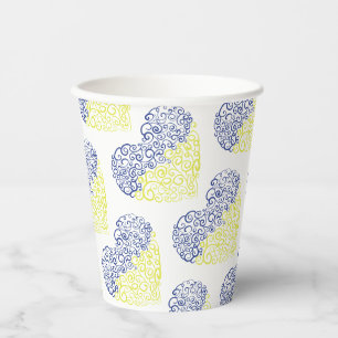 Spiral swirls mehandi heart Ukrainian flag colours Paper Cups