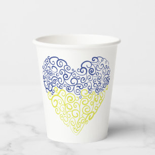 Spiral swirls mehandi heart Ukrainian flag colours Paper Cups