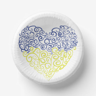 Spiral swirls mehandi heart Ukrainian flag colours Paper Plate