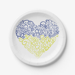 Spiral swirls mehandi heart Ukrainian flag colours Paper Plate