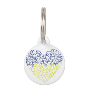 Spiral swirls mehandi heart Ukrainian flag colours Pet Tag