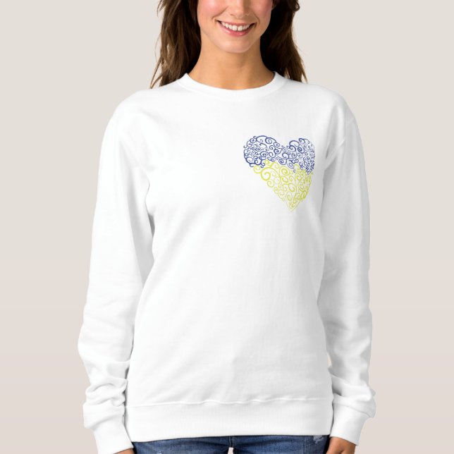 Spiral swirls mehandi heart Ukrainian flag colours Sweatshirt (Front)