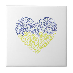 Spiral swirls mehandi heart Ukrainian flag colours Tile