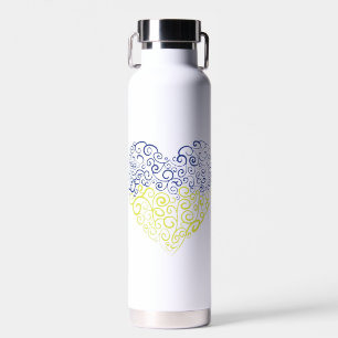 Spiral swirls mehandi heart Ukrainian flag colours Water Bottle