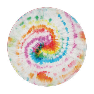 Spiral tie-dye, rainbow swirl pattern cutting board
