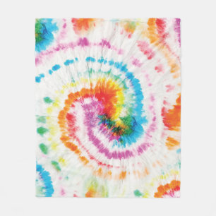 Spiral tie-dye, rainbow swirl pattern fleece blanket