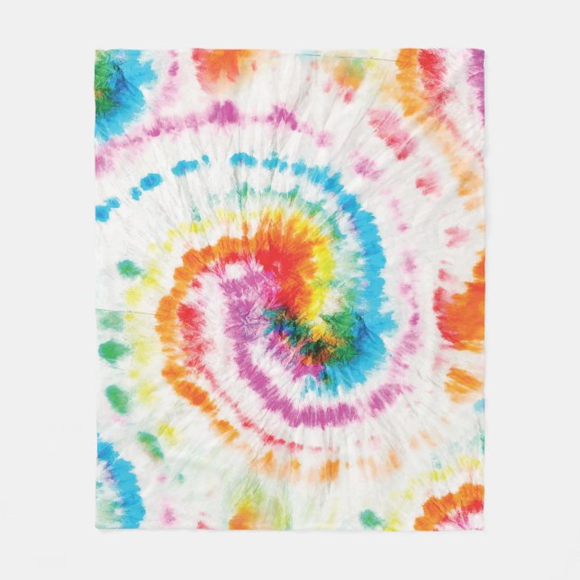Spiral tie-dye, rainbow swirl pattern fleece blanket (Front)