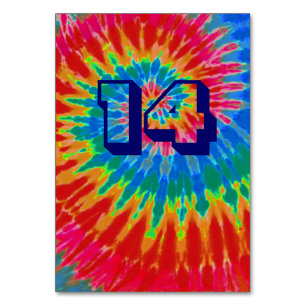 Spiral Tie Dye Wedding Table Fourteen Number