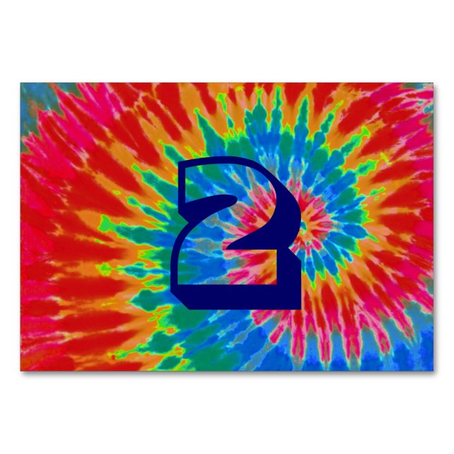Spiral Tie Dye Wedding Table Number (Front)