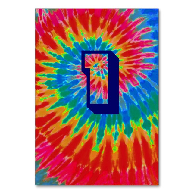 Spiral Tie Dye Wedding Table One Table Number (Front)
