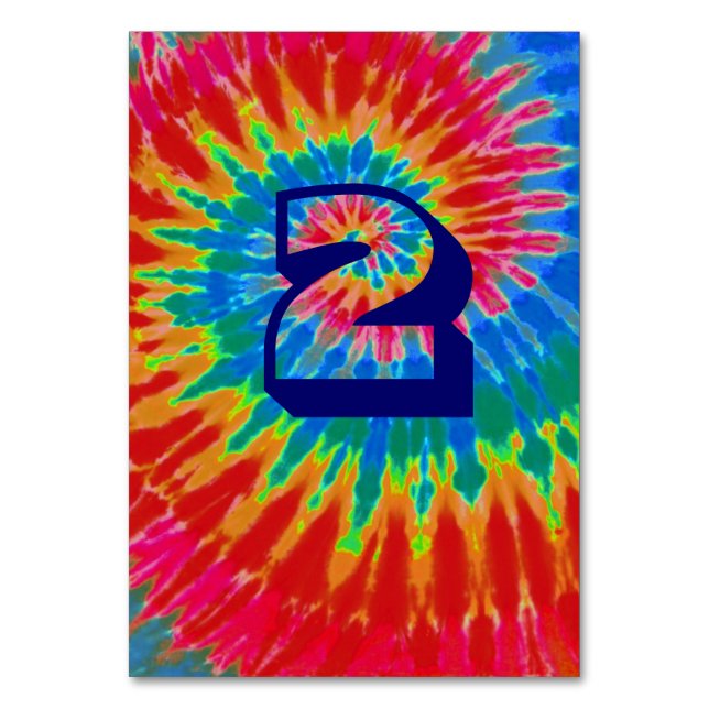 Spiral Tie Dye Wedding Table Two Table Number (Front)