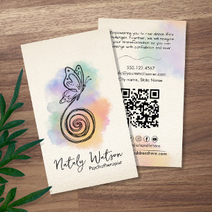 Spiral to Butterfly Pen Watercolor Life Coach Business Card
