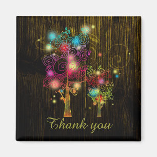 Spiral Trees on Wood Grain Fall Wedding Thank You Magnet
