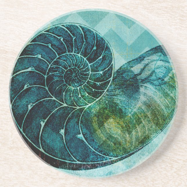 Spiral Turquoise Conch Shell Coaster (Front)