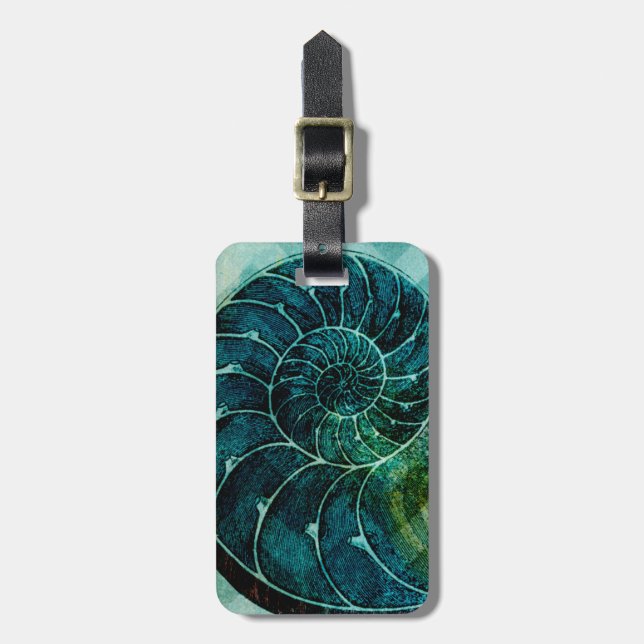 Spiral Turquoise Conch Shell Luggage Tag (Front Vertical)