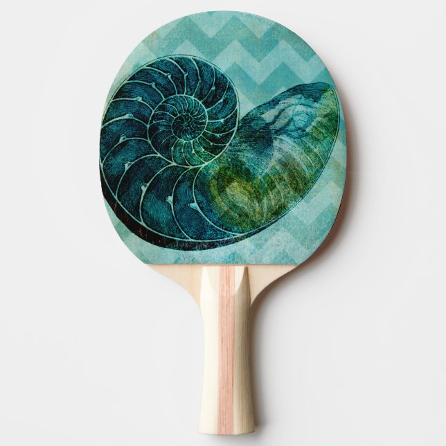 Spiral Turquoise Conch Shell Ping Pong Paddle (Front)