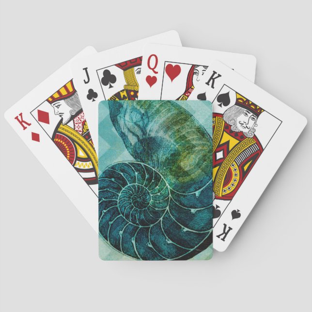 Spiral Turquoise Conch Shell Playing Cards (Back)
