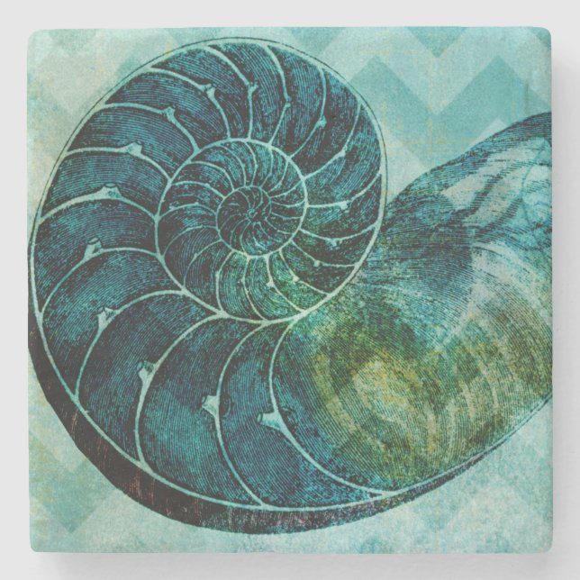 Spiral Turquoise Conch Shell Stone Coaster (Front)