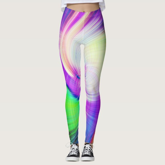 SPIRALFLUO - Psychedelic Colourful Modern Fractal  Leggings (Front)